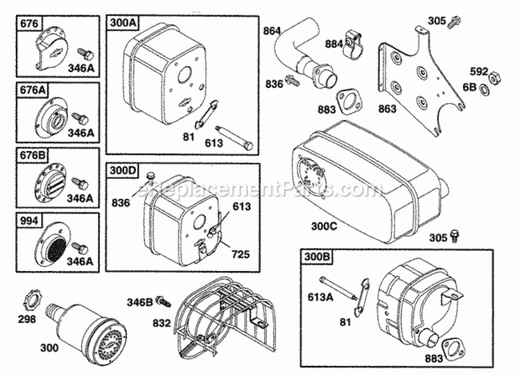Muffler Grps Diagram and Parts List for 190452-6049-01  Briggs and Stratton Engine